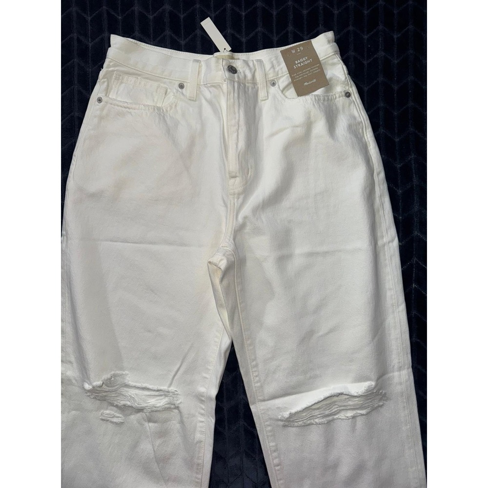 Madewell Women's Ripped Knee Baggy Straight Leg Jeans Raw Hem White Size 29 - Picture 2 of 10